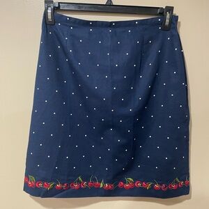 Coldwater Creek Navy Skirt with Cherry Embroidery